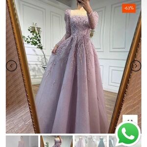 Pink mauve dress long sleeves with corset lace up back.